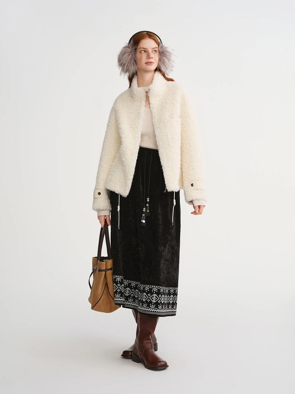 DUSHU White Bear Plus-Size Women's Curly Fur Eco-Friendly Faux Fur Standing Collar Oversized Winter Coat with Warm Design Coats