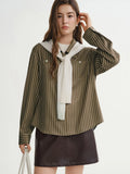 DUSHU Fake Two-piece T-shirt Striped Shirt 2025 Winter New Products Classic Leisure Simple Chic Streetwear Office Ladies BF