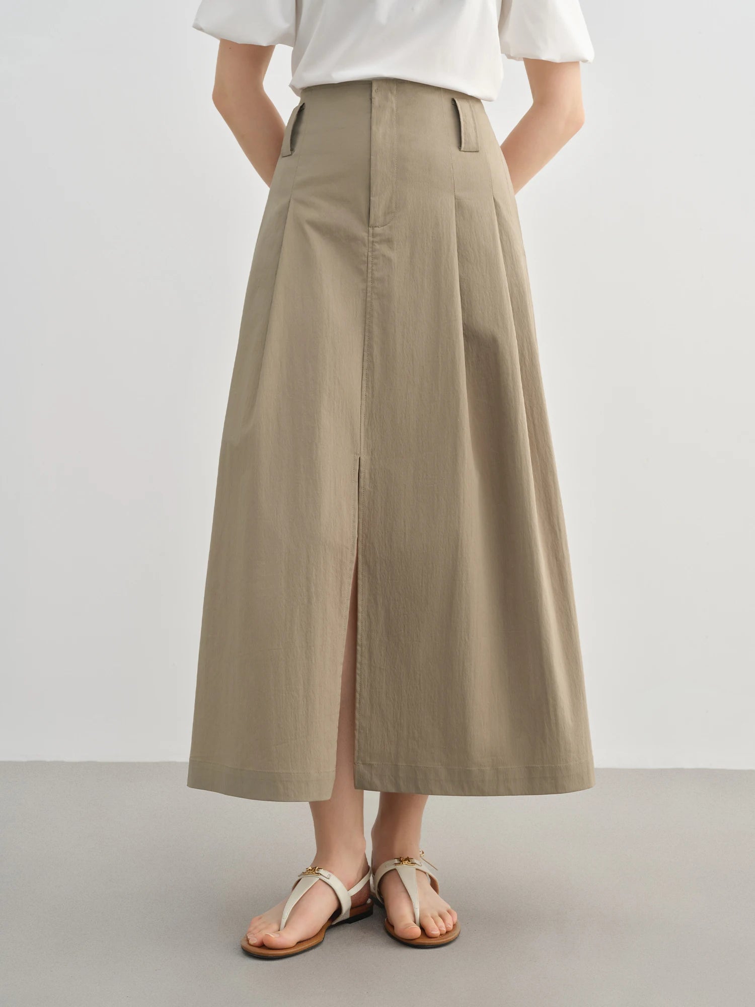 DUSHU Plus Size Pleated Slit Skirt For Women 2025 Summer New Arrival Slightly Fat All-match Slim A-line Chic Skirt 25DS82614
