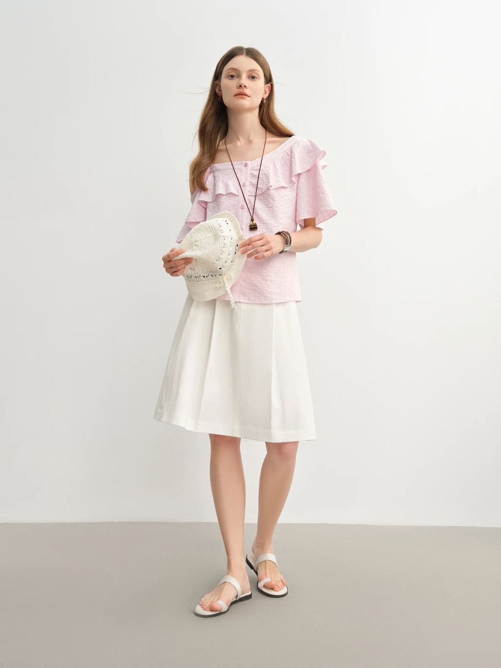 DUSHU 2025 Summer New Style Plus Size Women's Asymmetric Off-Shoulder Ruffled Shirt for Plus-Size Girls Blouses Tops 25DS82414