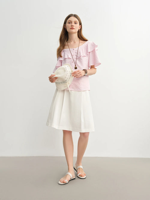 DUSHU 2025 Summer New Style Plus Size Women's Asymmetric Off-Shoulder Ruffled Shirt for Plus-Size Girls Blouses Tops 25DS82414