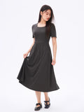 DUSHU Plus Size Women Elegant Style Square Collar Straight Shoulder Slim Knitted Dress 2025 Summer New Patchwork Dress 25DS82228