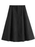 DUSHU 2025 Winter Women's High Waist Polka Dot Full Skirt with Elastic Back - A-Line Mid-Length Flared Skirt for Daily
