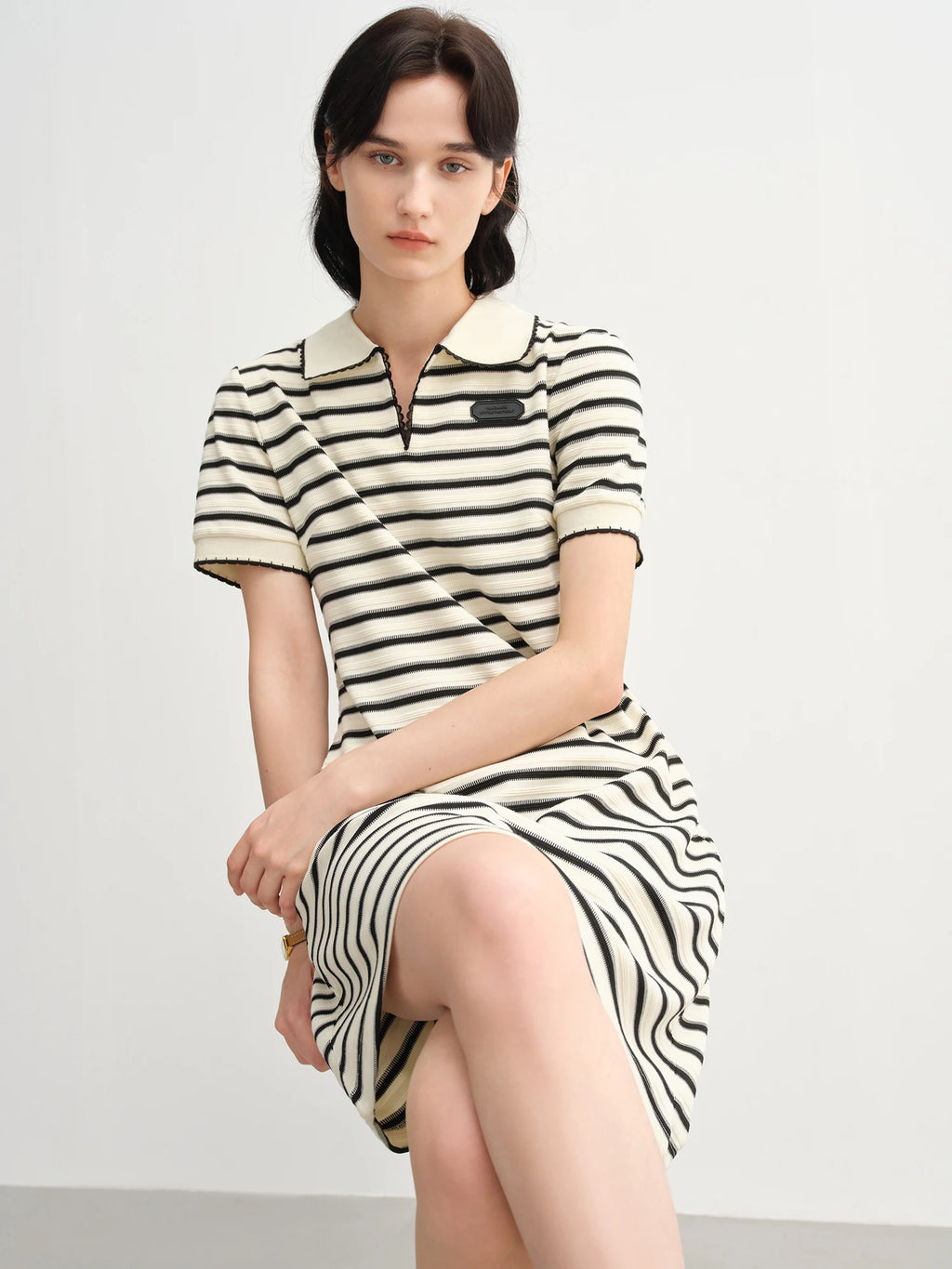 DUSHU Old Money Style Women Daily College Knitted Striped Dress 2025 Summer New Arrival Commuting Temperament Dress 25DS82710
