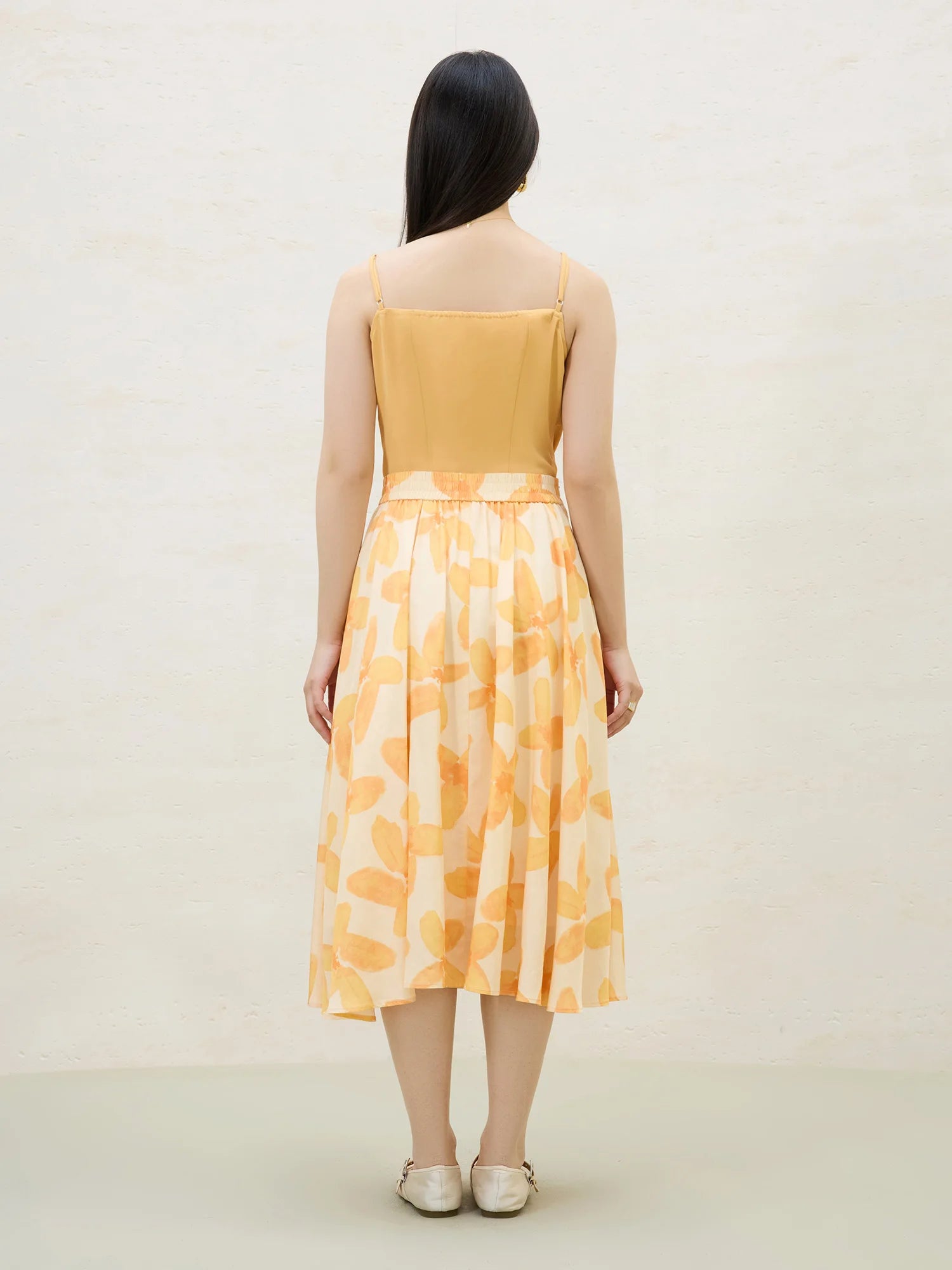 DUSHU Plus Size Romantic Art Orange Flower Umbrella Skirt For Women 2025 Summer Floral Fashion High Waist Skirt 25DS82081