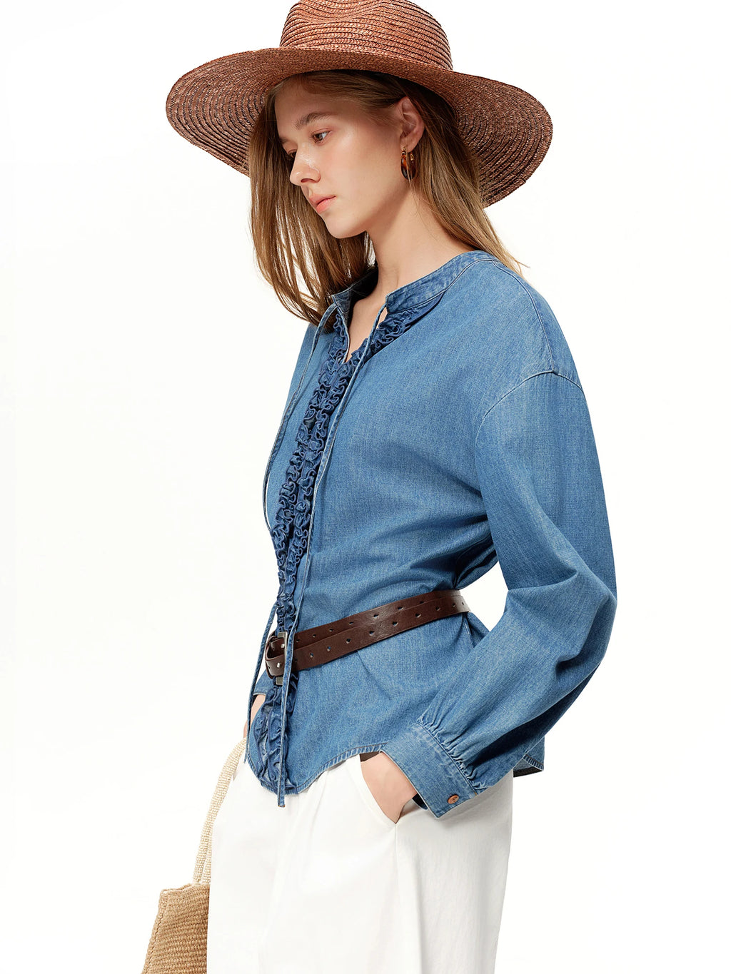 DUSHU Relaxed Design Woodland Collar Denim Shirt: 2026 Spring Outerwear Casual Slimming Look for Effortless Workwear Essentials