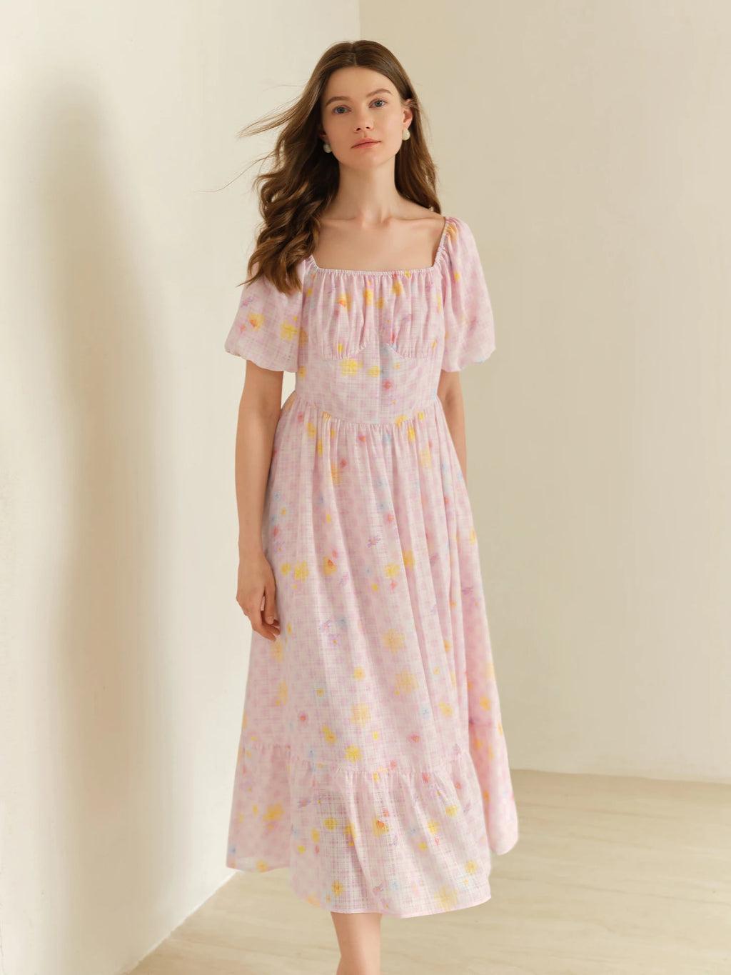 DUSHU 2025 Summer Women's Checkered Sweetheart Dress - Elegant Floral Trim & Curve-Flattering Maxi for Chic Occasions Dress