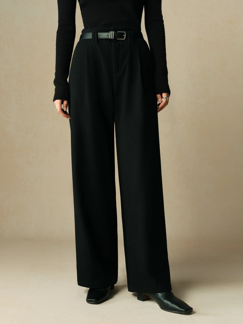 DUSHU 53.1% Wool Women Winter Trousers Black Commuter Simple Wool Blended Straight Pants Winter Thicken Grey Pant 24DH84070