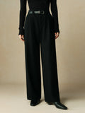 DUSHU 53.1% Wool Women Winter Trousers Black Commuter Simple Wool Blended Straight Pants Winter Thicken Grey Pant 24DH84070