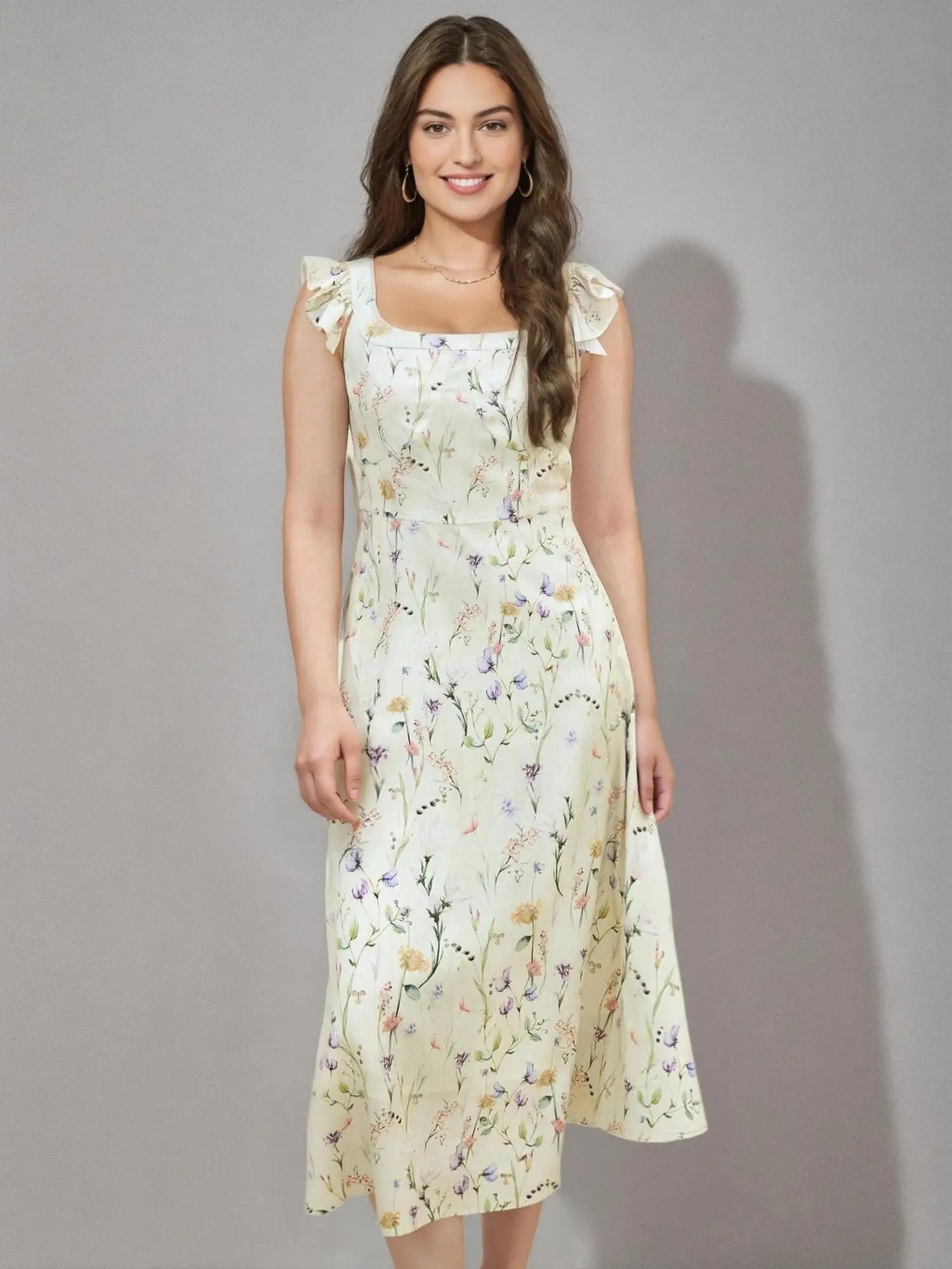 DUSHU French Style Flying Sleeves Gentle Women Floral Dress 2025 Summer Women High Waist Slim Strappy Dresses 25DS82225