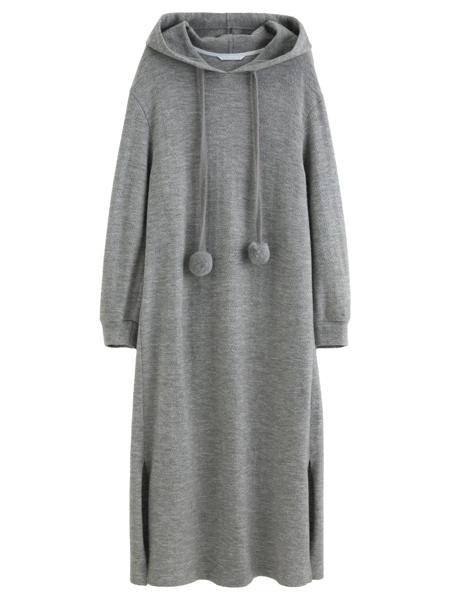 DUSHU 2025 Winter Women's Pom Pom Hooded Knit Dress with Drawstring Waist - Casual Long Sleeve Tunic Dress for Daily Wear
