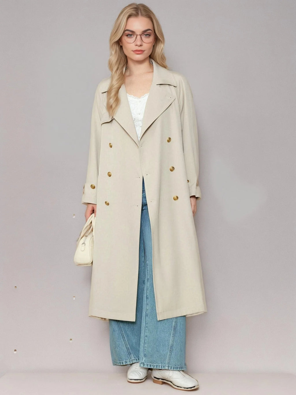 DUSHU Plus Size Women's Casual Double Breasted Trench 2025 Spring New Product Fashionable Long Casua Loose Trench 25DS81200