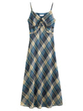 DUSHU 2025 Summer Women's Floral Checkered Maxi Dress - Curve-Flattering Ruffle Trim & A-Line Silhouette for Elegant Occasions
