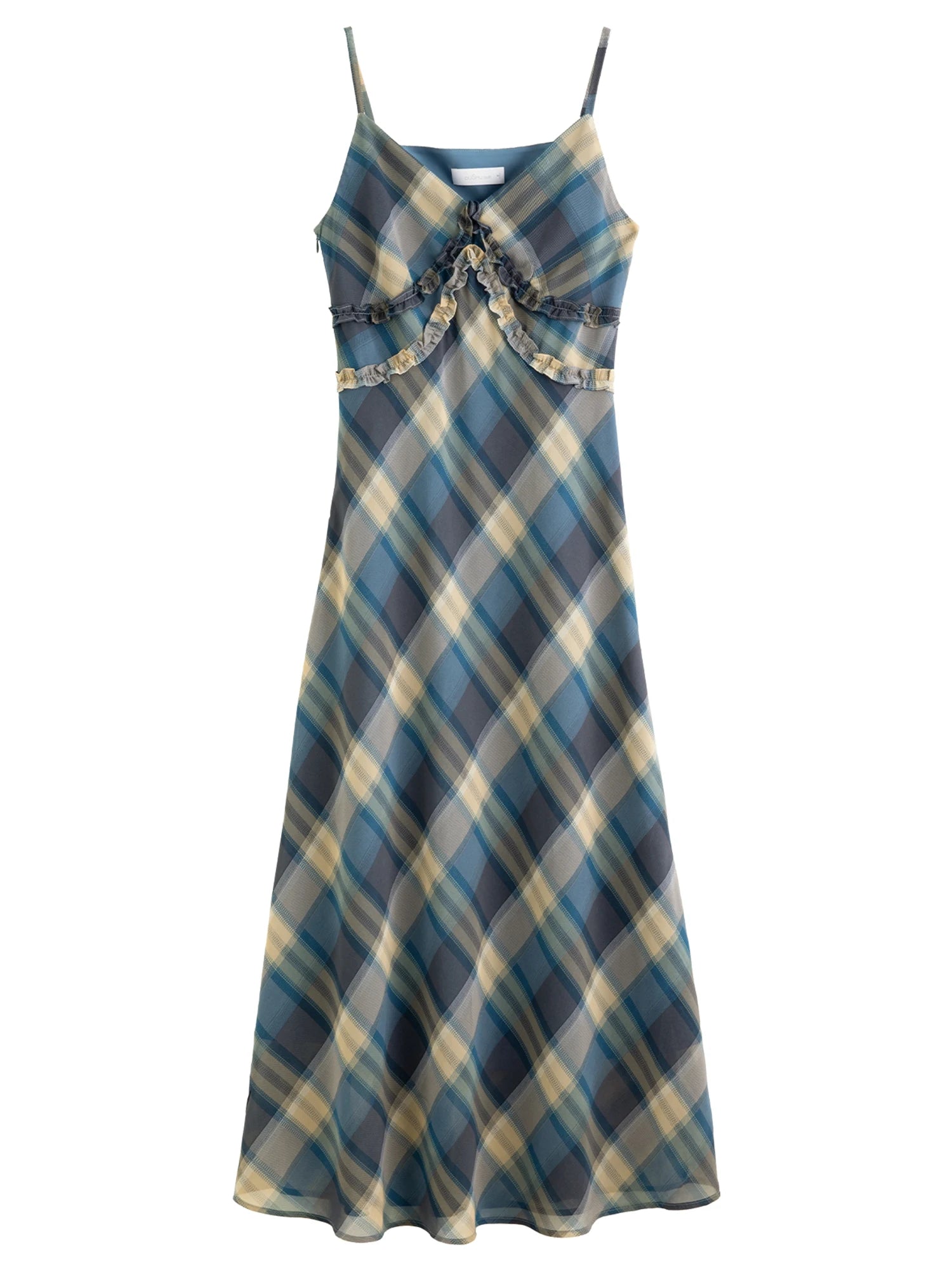 DUSHU 2025 Summer Women's Floral Checkered Maxi Dress - Curve-Flattering Ruffle Trim & A-Line Silhouette for Elegant Occasions