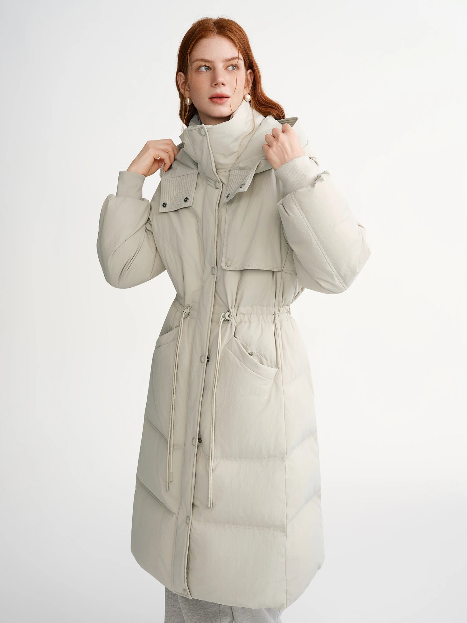 DUSHU 2025 Plus Women's Long Puffer Coat Hooded Belted Waist Down Jacket Slim Fit Winter Warm Thermal Parka Trench Overcoat
