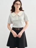 DUSHU Plus Size Sailing Style Summer Wear Striped Short-sleeved T-shirt Summer New Collar Versatile Top 25DS82561