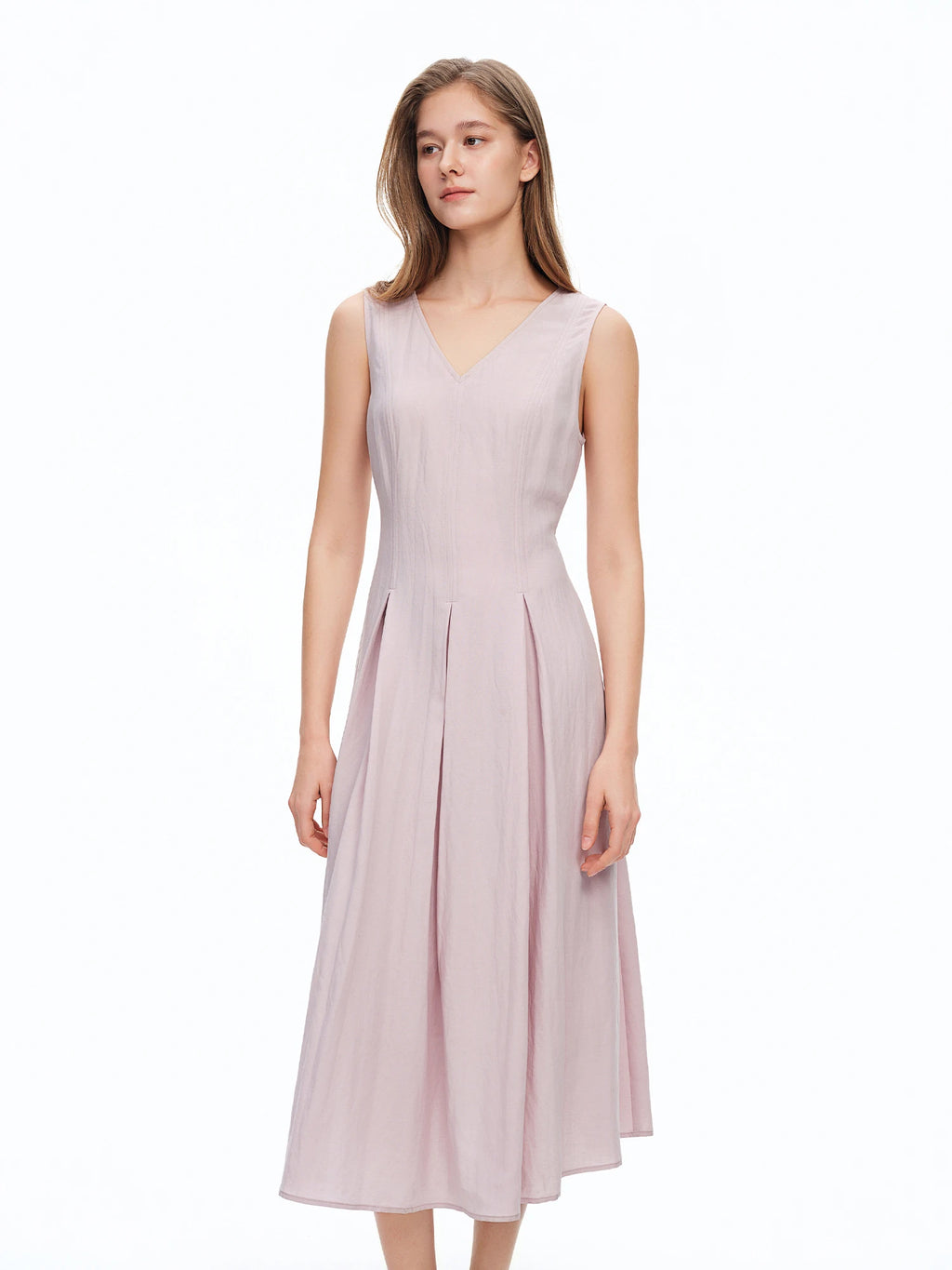 DUSHU 2026 Spring Women's Two-Tone Waist-Defining Sleeveless Maxi Dress - Linen Blend Elegant Long Dress for Vacation