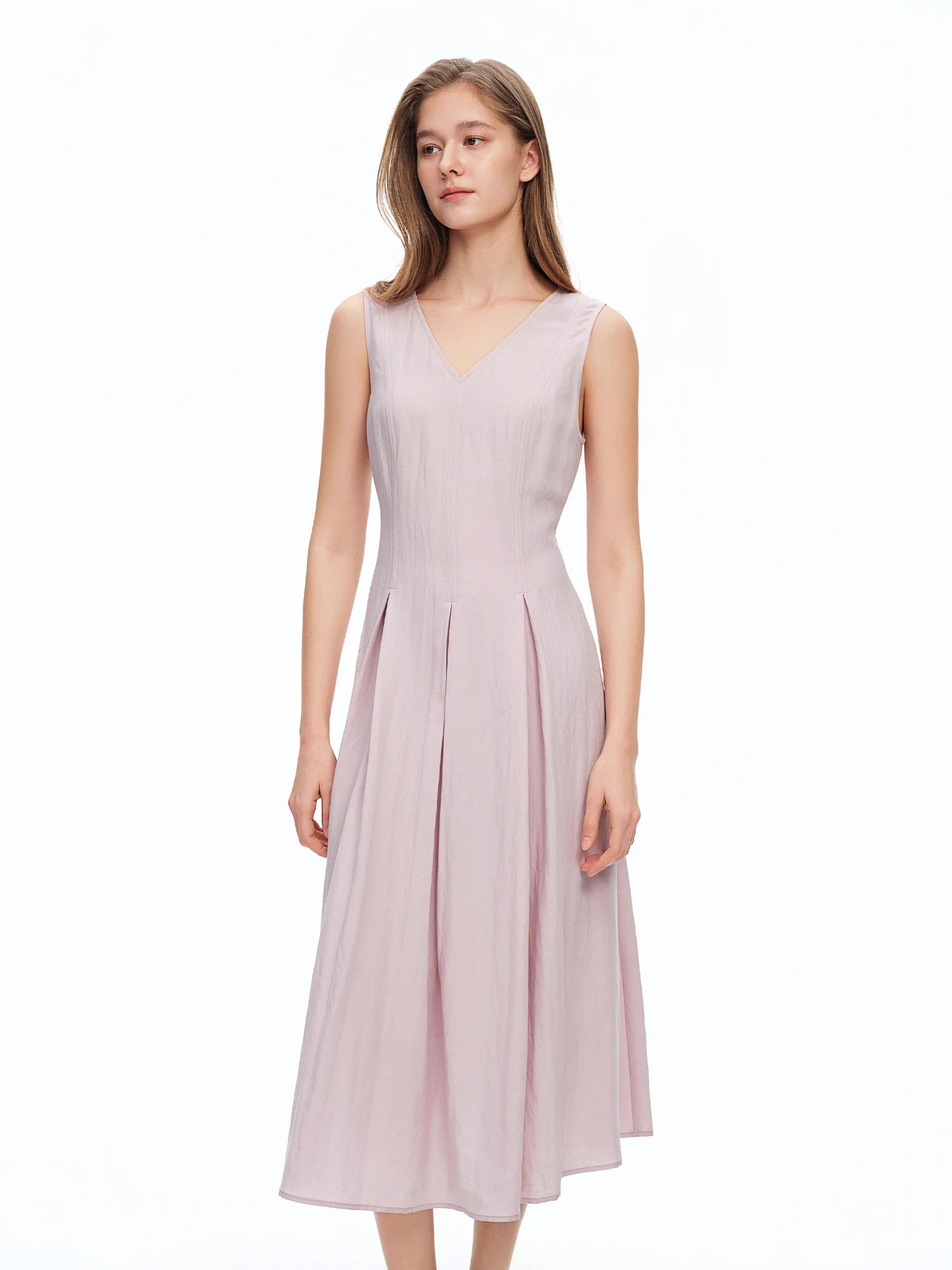DUSHU 2026 Spring Women's Two-Tone Waist-Defining Sleeveless Maxi Dress - Linen Blend Elegant Long Dress for Vacation