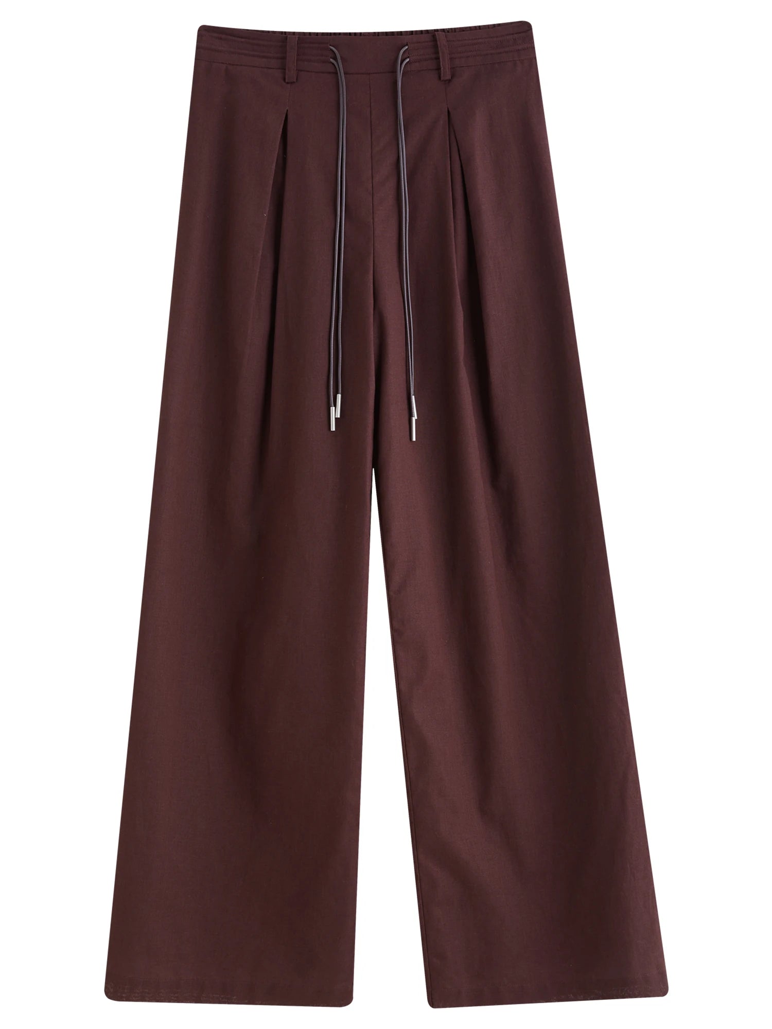 DUSHU Women Linen Drawstring Wide-leg Pants 2025 Summer New Cotton Knitted Drape Loose High Waist Slim Casual Pants 25DS82737