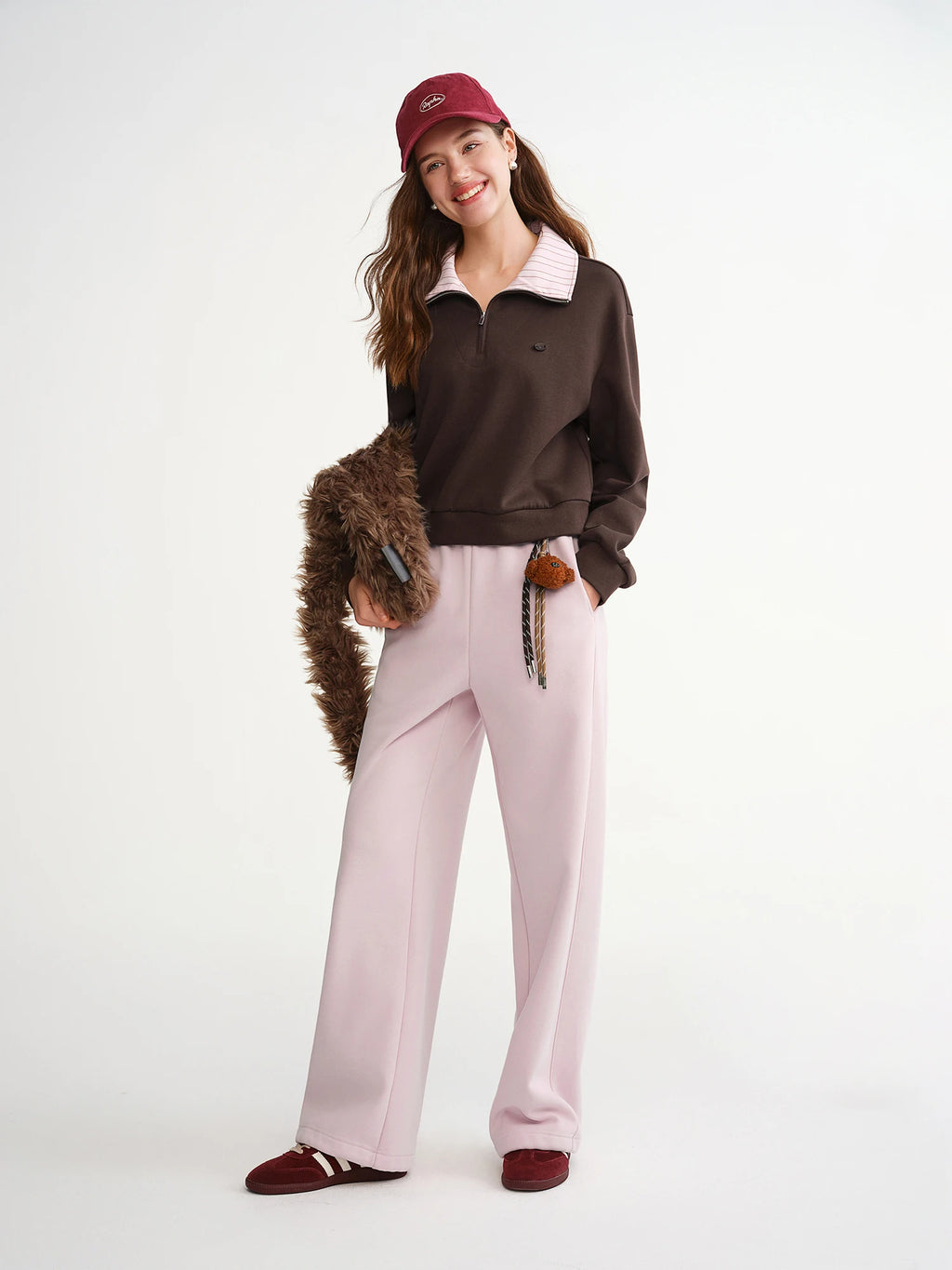 DUSHU Plus-Size Women Fashion Sweet Heart Stylish Fleece-Lined Elastic Waist Straight Leg Athletic Pants 2025 Winter New Arrival