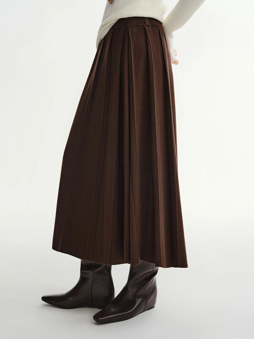 DUSHU Plus Size Women's Knit Pleated Skirt High Waist Elegant A-Line Midi Length Stretchy Comfort Fall 2025 Casual Slim Fit