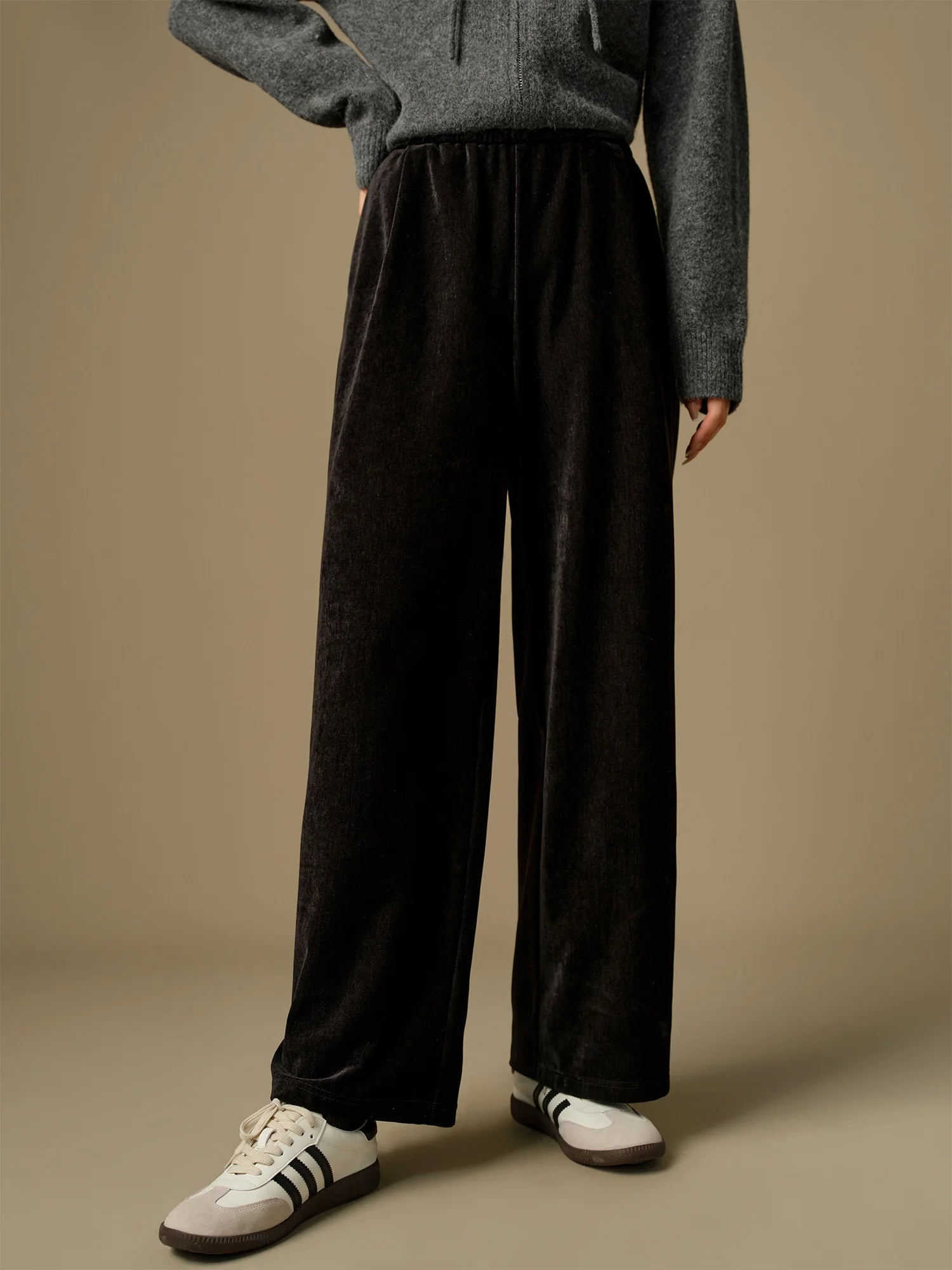DUSHU Plus Size Women's Flowing Velvet Wide Leg Pants 2024 Winter New High Waist Versatile Multi Color Pants 24DS84431