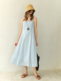 DUSHU Plus Size French V-neck Water Drop Metal Buckle Suspender Dress 2025 Summer New Temperament Dress 25DS82435
