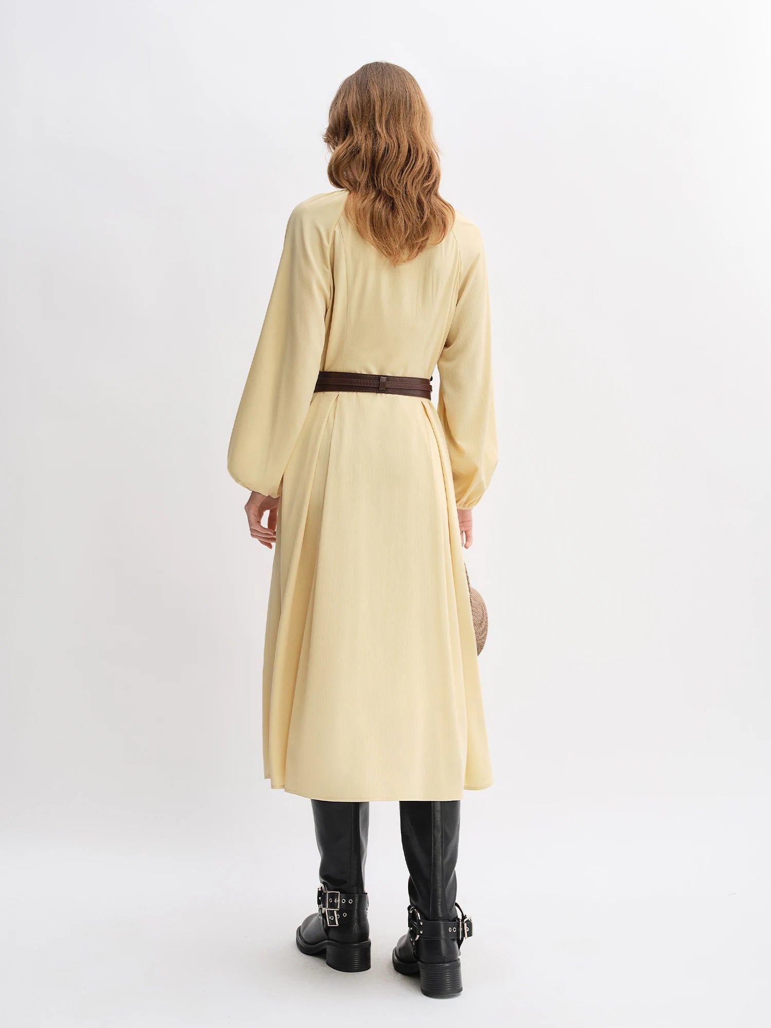 DUSHU Plus Size Women's Apple-shaped Color-blocked Oversized Long Sleeve Dress Autumn 2025 New Arrival Office Casual 25DS83199