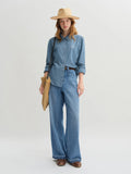DUSHU Plus Size Double Collar Design Denim Shirt For Women 2025 New Arrival Autumn French Style Top 25DS83269+25DS83083