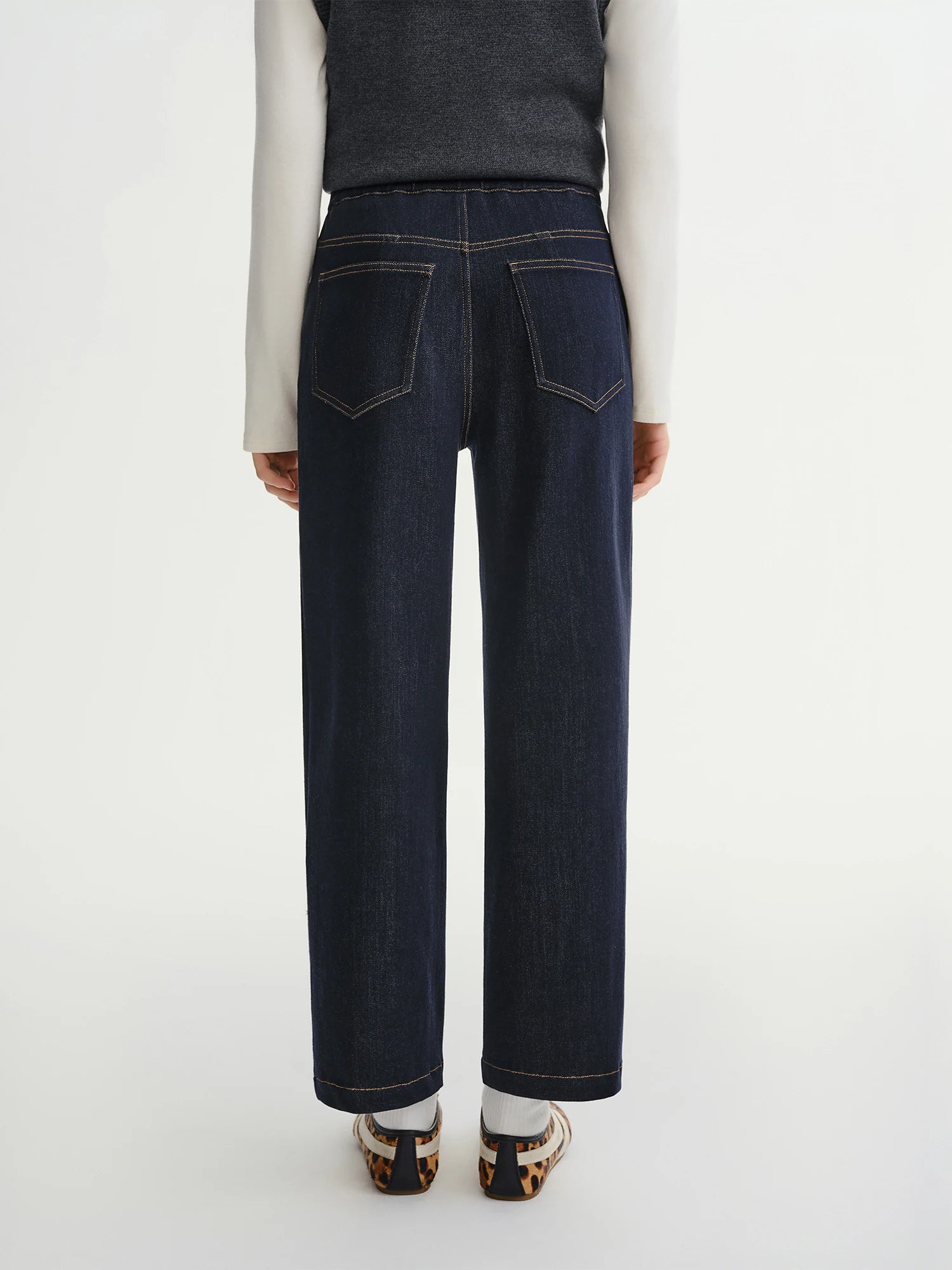 DUSHU Plus Size Women's Soft Denim Long Pants Elastic Waist Straight Leg Trouser 2025 New Arrival Casual Comfort Jeans Office
