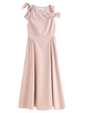 DUSHU 2025 Winter Women's Bow Detail Party Wear Dress for Office - Elegant Bowknot Cocktail Dress with Long Sleeves and A-Line
