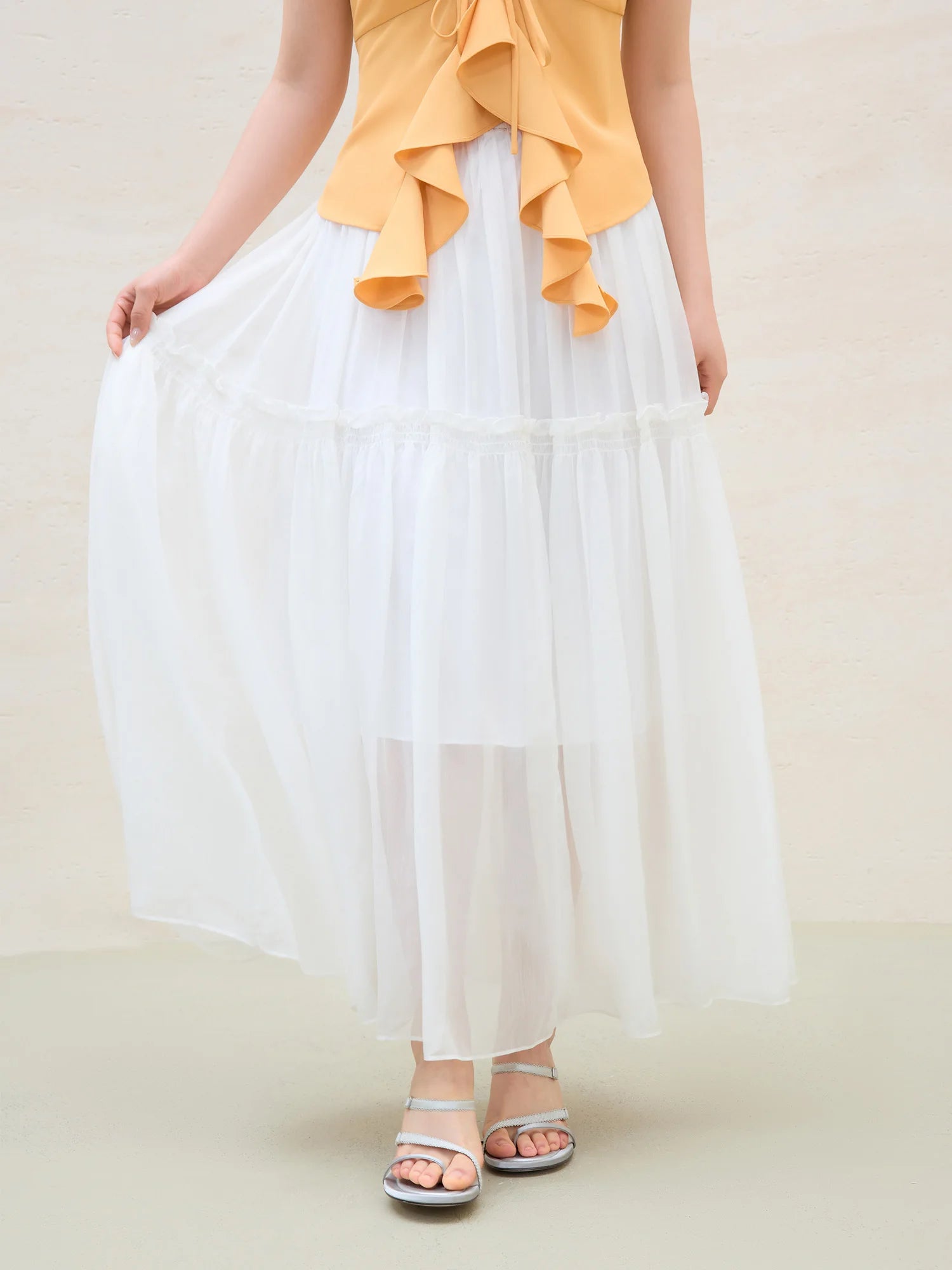 DUSHU Plus Size Women Clothing Fairy Drape Elegant Mesh Skirt 2025 Summer New Arrival White Romantic Skirt for Women 25DS82503
