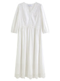 DUSHU 2026 Spring Women's Lace Panel V-Neck A-Line Dress - Flattering Slim Fit Office Commute Mid-Length Elegant Dress