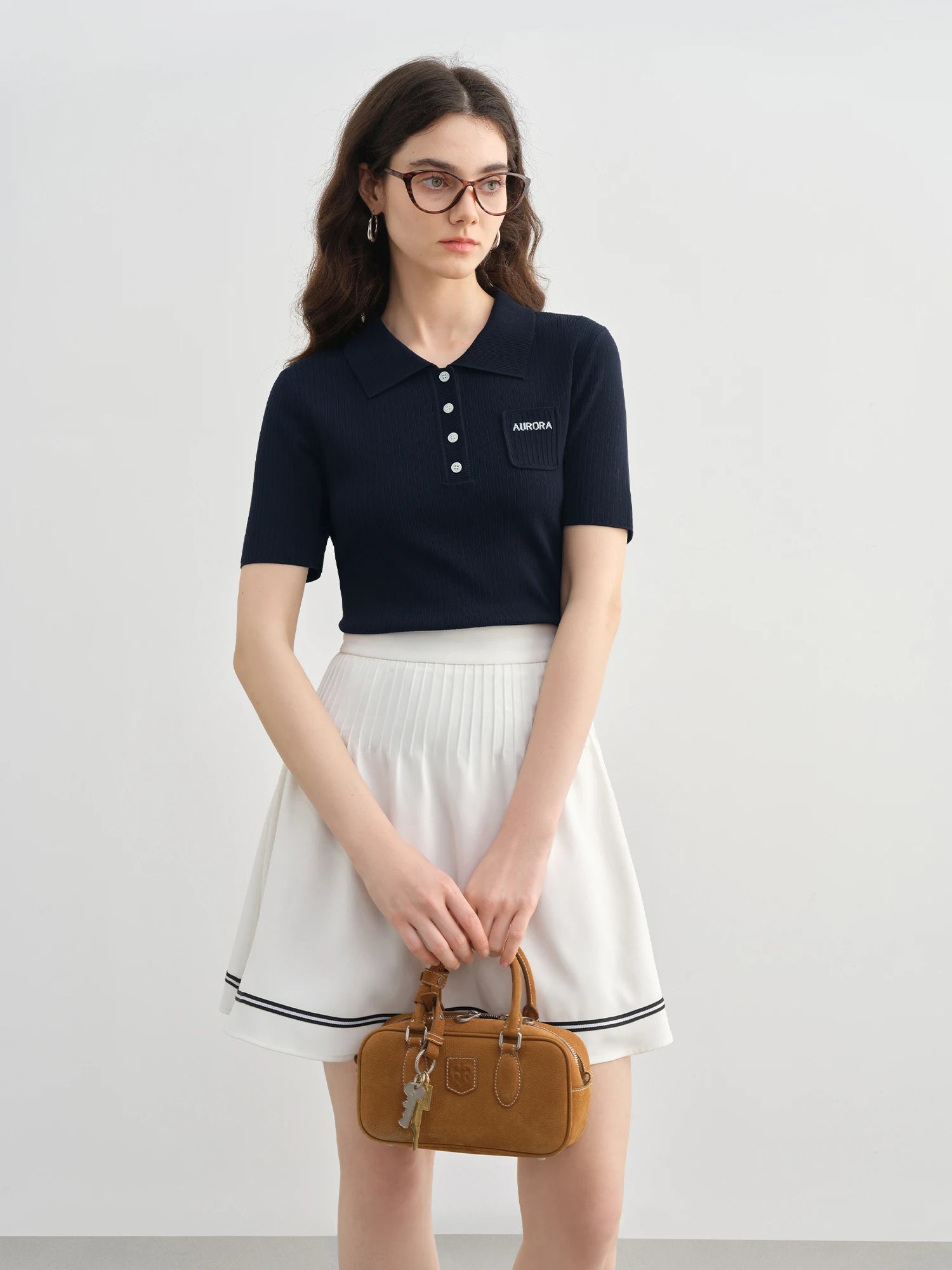 DUSHU Plus Size Retro Simple Knitted Short-sleeved T-shirt 2025 Summer Cool New Arrival Slim Contrast Color Polo Top 25DS82096