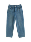 DUSHU【2 Colors】Women Winter Thicken Jeans Cotton Elastic Tapered Cropped Trousers High Waist Denim Black Female Jeans 24DS84165