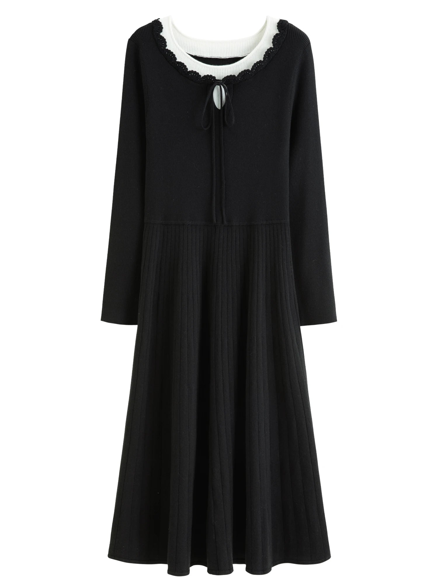 DUSHU Women's Fashion Private Romantic Color Clash Mock Two-Piece Knit Dress Elegant and Versatile Knit Dress for Curvy Women