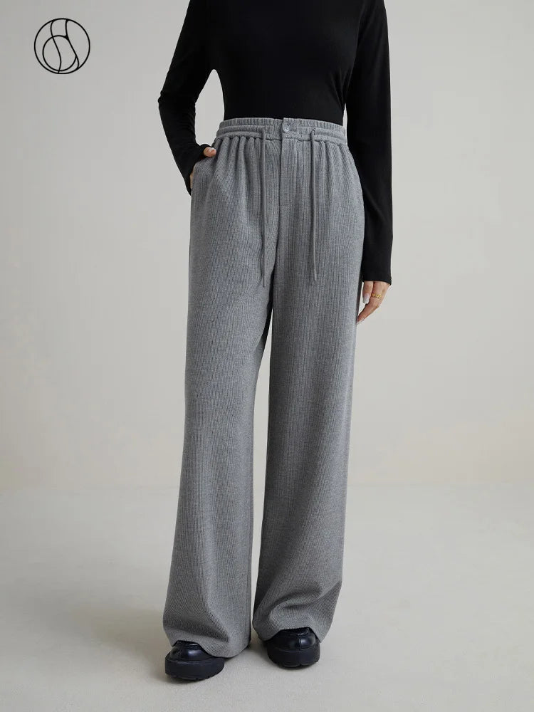 DUSHU 【Length Optional】Sports Style Leisure High-waist Loose Straight Pants for Women Winter New Versatile Long Trousers Female