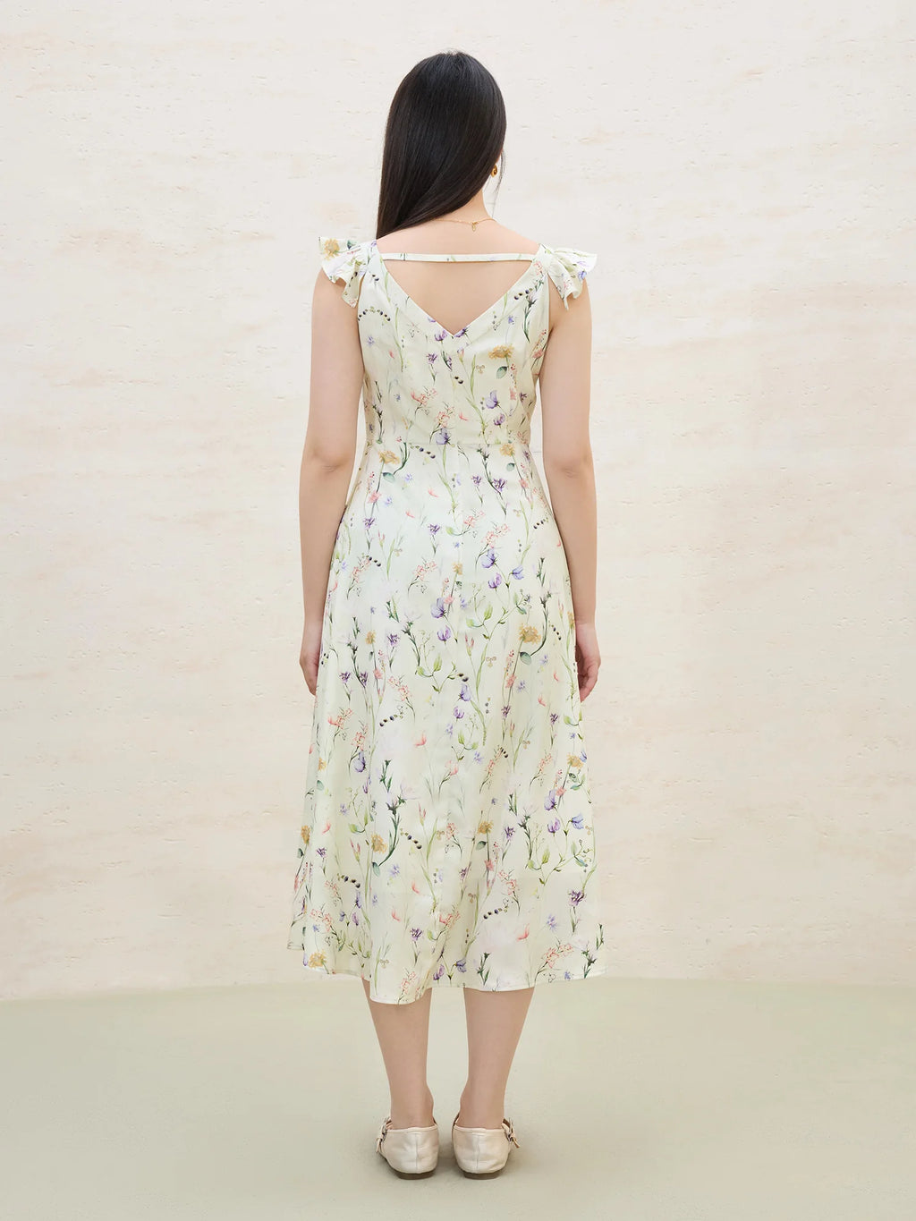 DUSHU French Style Flying Sleeves Gentle Women Floral Dress 2025 Summer Women High Waist Slim Strappy Dresses 25DS82225