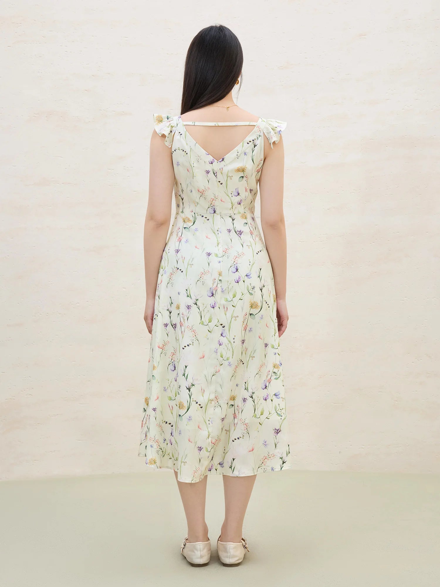 DUSHU French Style Flying Sleeves Gentle Women Floral Dress 2025 Summer Women High Waist Slim Strappy Dresses 25DS82225