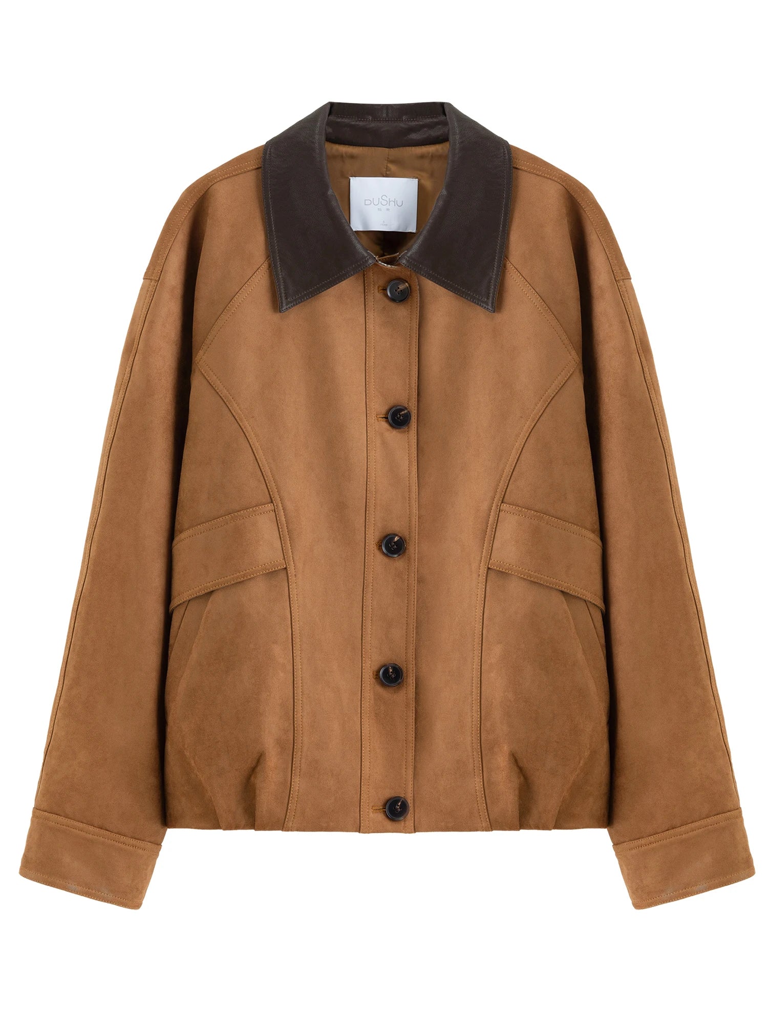 DUSHU 2026 Spring Women's Rustic Faux Suede Loose Fit Cropped Jacket - Soft Comfortable Short Coat for Casual Outdoor Daily Wear