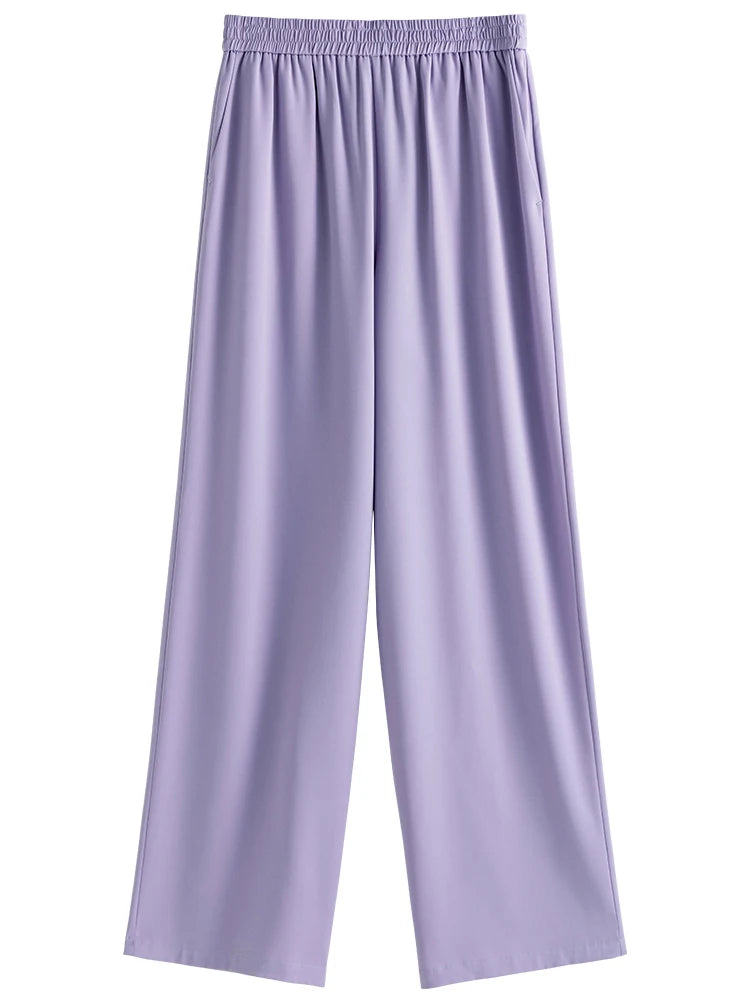DUSHU Casual All-match Elastic Waist Coolness Pants for Women New Summer Wear Basic Straight Mopping Solid Color Pant Female