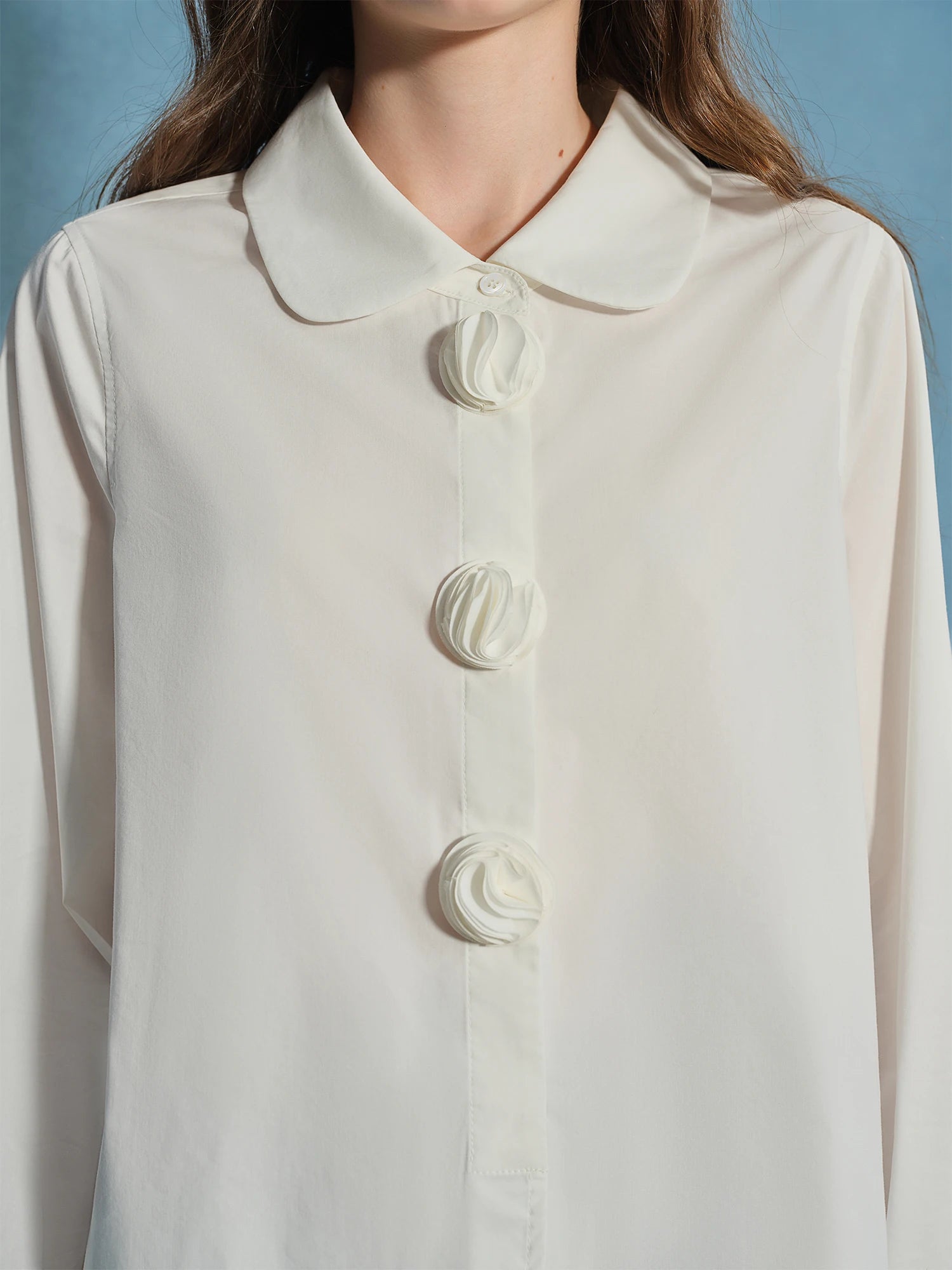 DUSHU Plus-Size Women's Petal-Design French-Inspired Fashion Shirt Autumn Versatile Commuter Top Blouses 25DS83303