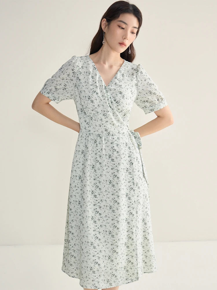DUSHU French Dress Summer 2024 New Elegant Refreshing Floral Dress Black White Wave Point Women Boho Dresses 24DS82437