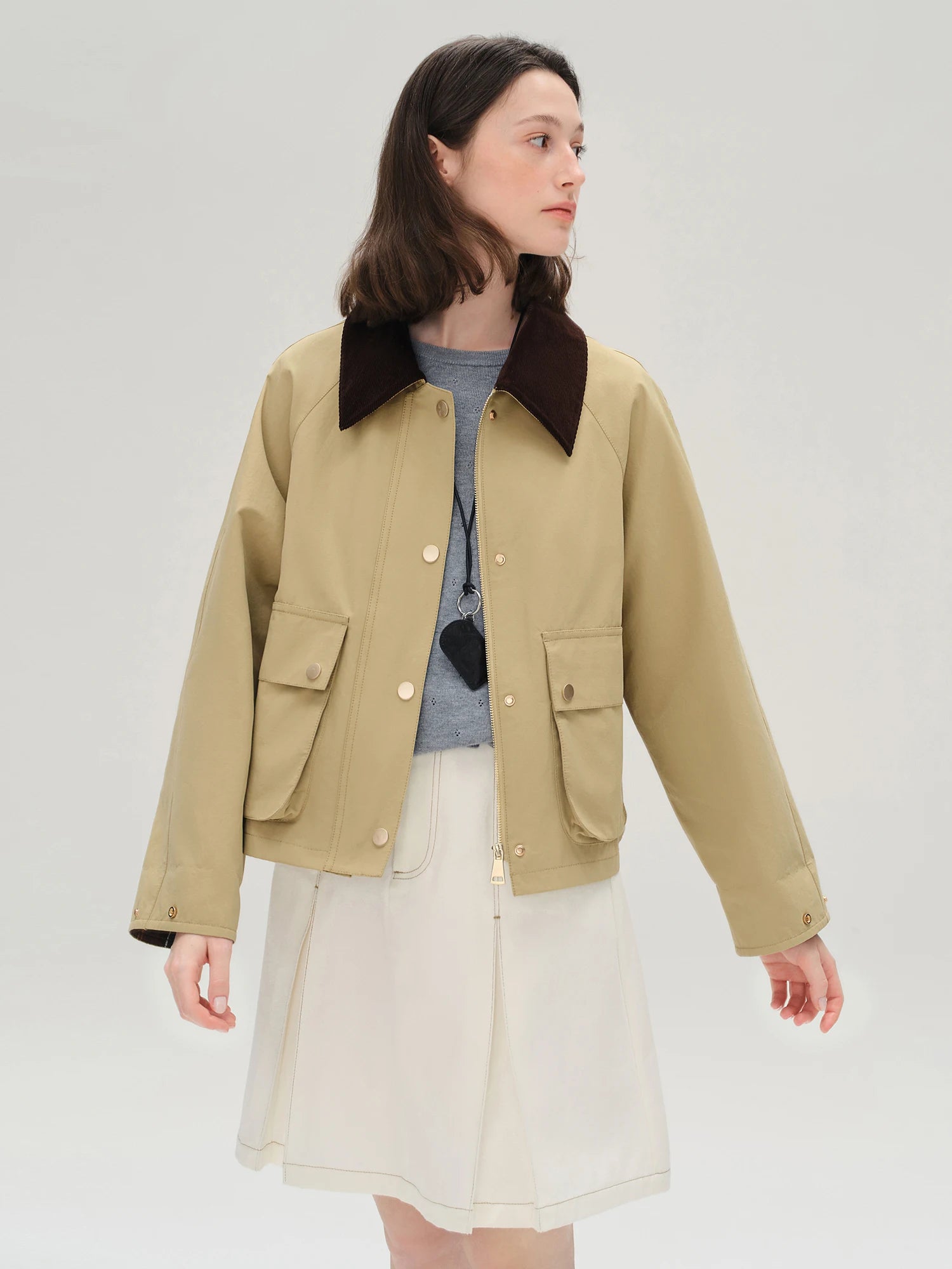 DUSHU Khaki Retro Barn Style Long and Short Trench Coat Autumn New Style 25DS83081+25DS83082