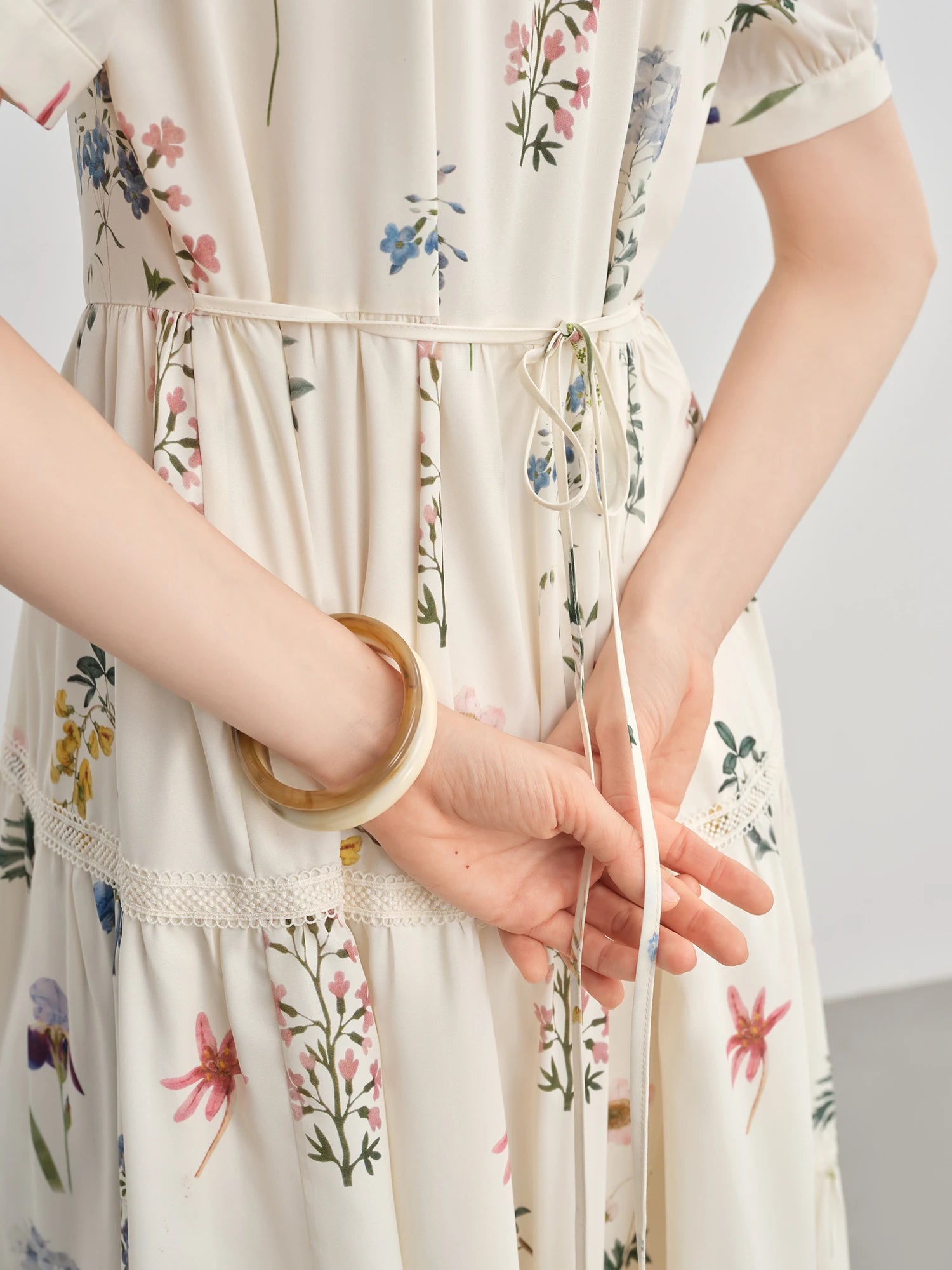 DUSHU Plus-Size Women's Botanical French Elegance Dress - 2025 Summer Fashion Flattering Waist Floral Dresses 25DS82846