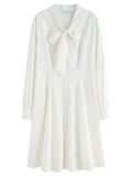 DUSHU Plus Size Women's Bow Affection Lace Draped Collar Blouse Dress 2025 Autumn Collection White Cocktail Dress 25DS83239