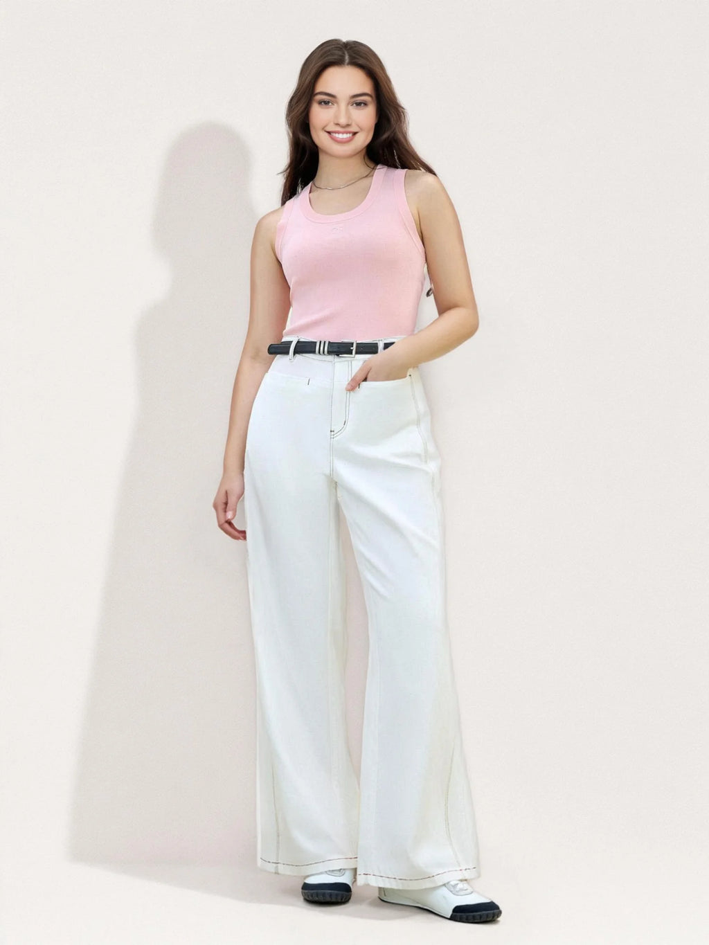 DUSHU Plus Size Round Neck Pink Simple Knitted Vest Tank For Women 2025 Summer New High Elastic Sleeveless Chic Top 25DS82044