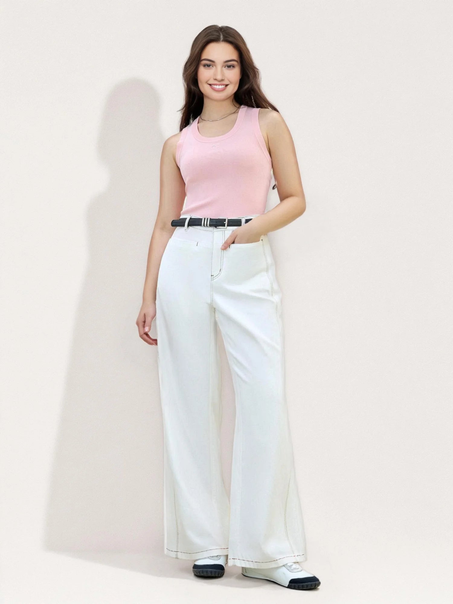 DUSHU Plus Size Round Neck Pink Simple Knitted Vest Tank For Women 2025 Summer New High Elastic Sleeveless Chic Top 25DS82044