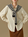 DUSHU【3 Colors】Women Winter Thicken Blouses Polo Neck Front Shoulder Long Sleeve Shirt Tops Flannel Simple Shirt Coat 24DS84451