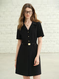 DUSHU Plus-Size Women's Hepburn-Inspired Mid-Length Smart Urban Suit Dress - 2025 Summer New Collection Black Dress 25DS82163